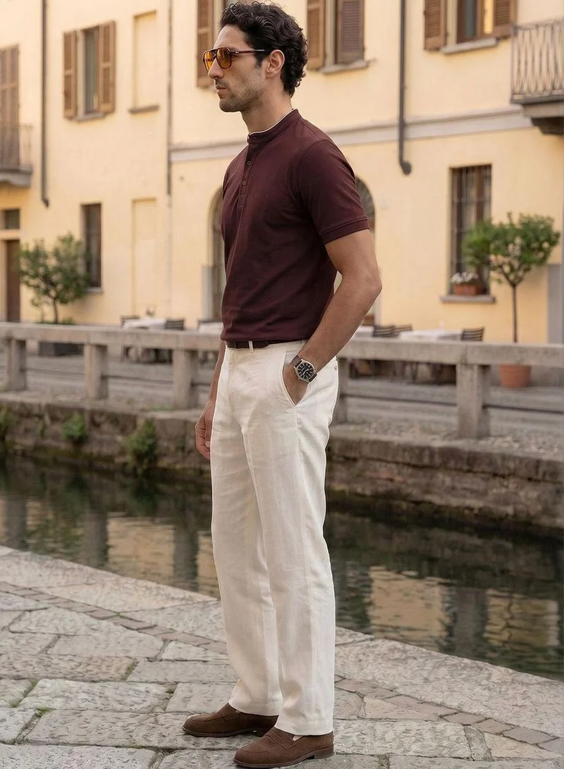 Men Brown Cotton Blend Solid Regular T-Shirt