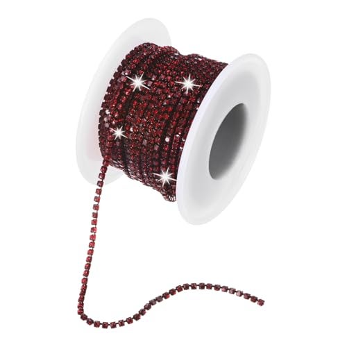 M METERXITY Crystal Rhinestone Close Chain 2 mm 10 Yards Crystal Single Row Trimming Claw Cup Chain Roll for Sewing CraftsDIY DecorationJewelry Crafts Dark Red - Image 1