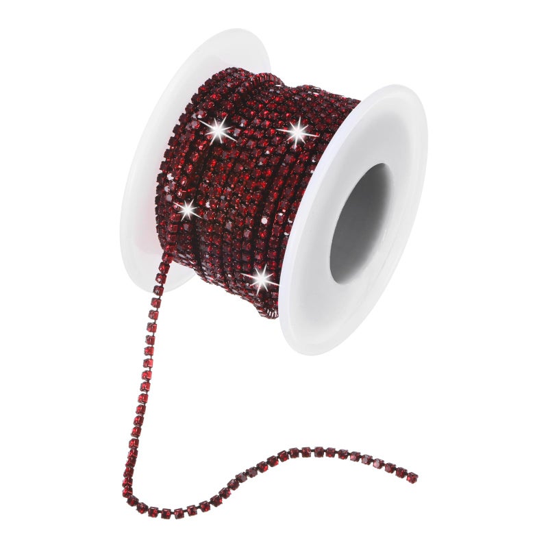 M METERXITY Crystal Rhinestone Close Chain 2 mm 10 Yards Crystal Single Row Trimming Claw Cup Chain Roll for Sewing CraftsDIY DecorationJewelry Crafts Dark Red - Image 3