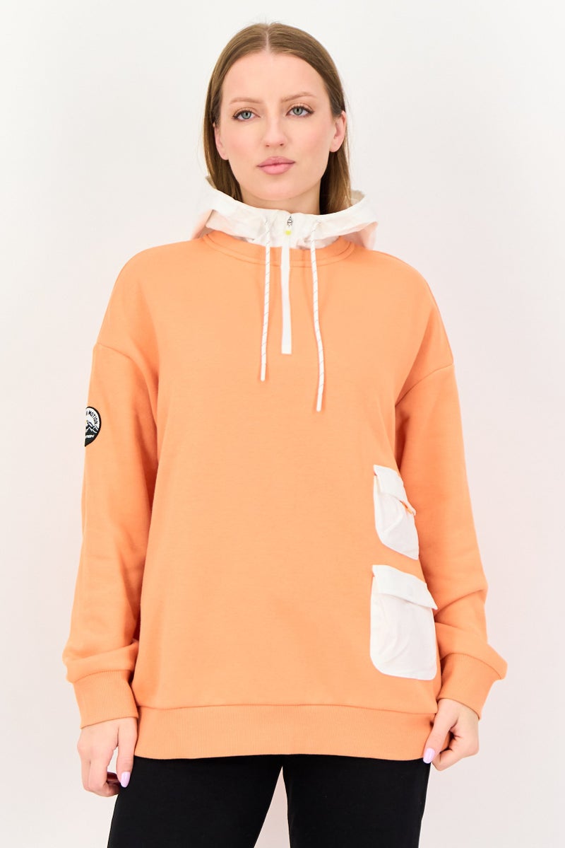 GIORDANO G-Motion Women Sportswear Fit Long Sleeves Outdoor Hoodie, Orange - Image 1