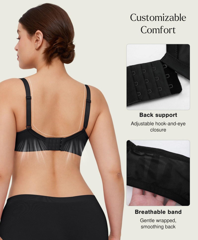 Popilush Bras for Women, Lace Minimizer Underwire Bra, Unlined Full Coverage with Comfortable Lift for Large Bust Size 38DD Color Black - Image 4