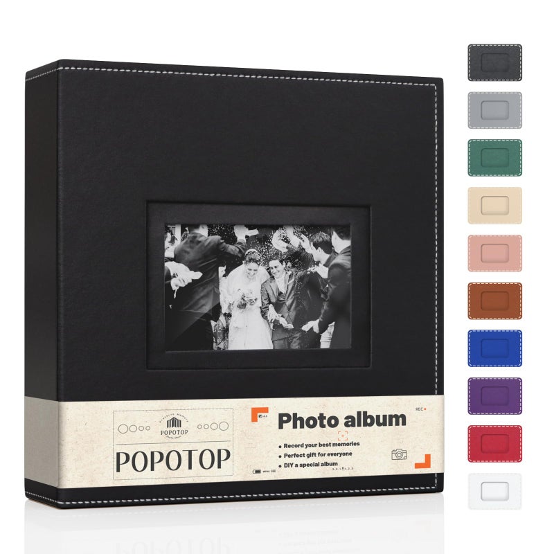 Popotop Photo Album 4x6 300 Pockets with Leather Hardcover Cover, Small Photo Album Holder Book with 50Pcs Pages for Family Travel Wedding Baby Gifts - Image 1
