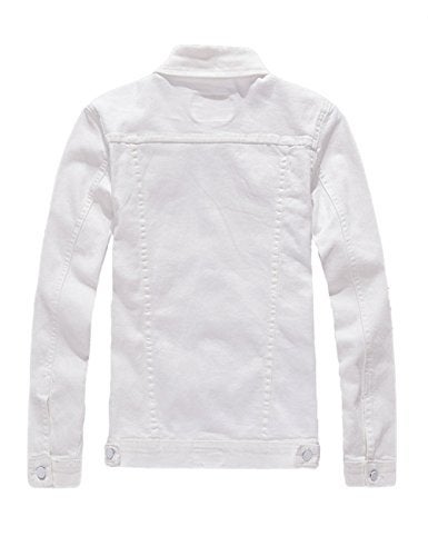 DSDZ Men`s Classic Slim Fit Motorcycle Denim Jacket Coat White L(Asian 4XL) - Image 2