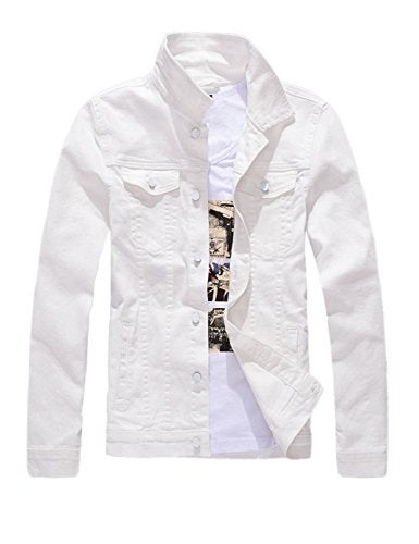 DSDZ Men`s Classic Slim Fit Motorcycle Denim Jacket Coat White L(Asian 4XL) - Image 1