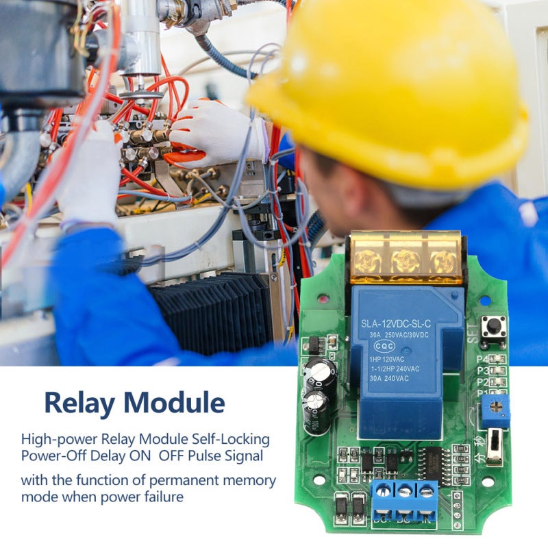 12V Relay Module: 30A AC DC Load Control, Anti-Interference Stable Performance - Adjustable 0S~100M Delay, Permanent Memory, Firm 9.5mm Terminal for Industrial & Home Circuit Control - Image 4