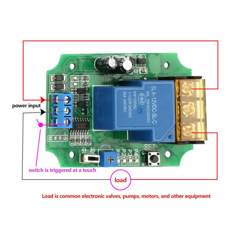 12V Relay Module: 30A AC DC Load Control, Anti-Interference Stable Performance - Adjustable 0S~100M Delay, Permanent Memory, Firm 9.5mm Terminal for Industrial & Home Circuit Control - Image 1