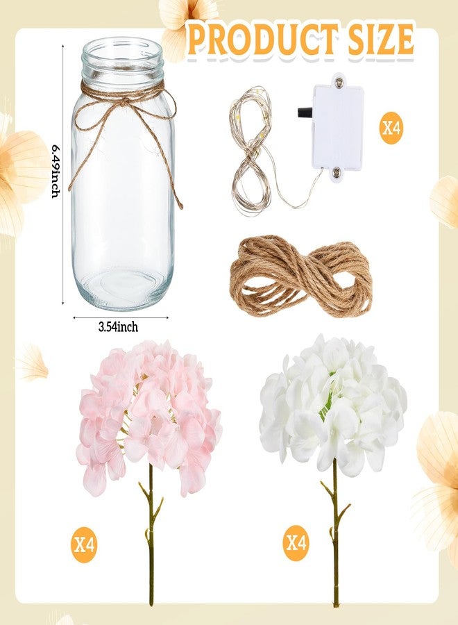 چوينت مجموعة من 4 مرطبانات زجاجية مزينة بإضاءة LED على شكل زهور الكوبية باللونين الوردي والأبيض، مثالية لتزيين الطاولات وحفلات الزفاف والمناسبات الأخرى. - Image 2