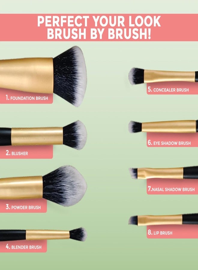 Sanfe Makeup Brush Kit – Pack of 8 | Foundation, Blusher, Powder, Blender, Concealer, Eye Shadow, Nasal Shadow & Lip Brush | Soft Dense Bristles | Professional & Beginner-Friendly - Image 5