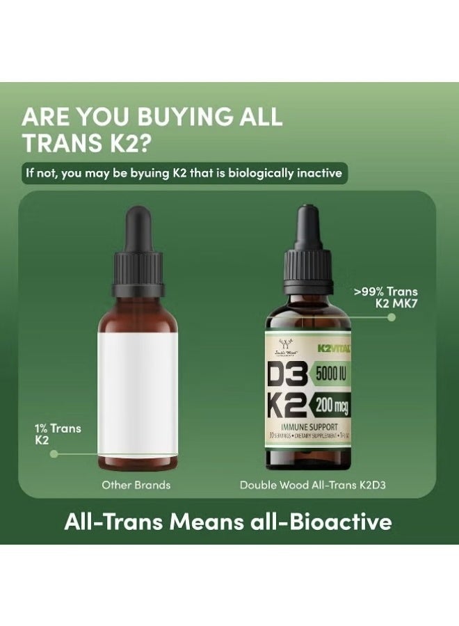 قطرات سائلة من فيتامين د3 وك2 بتركيز 5000 وحدة دولية (5000 وحدة دولية من د3 و200 ميكروجرام من 99.9% من فيتامين ك2 MK-7 الحاصل على براءة اختراع (K2Vital))، قطرات سائلة من فيتامين د بأقصى امتصاص للأطفال والكبار (30 جرعة) - Image 2