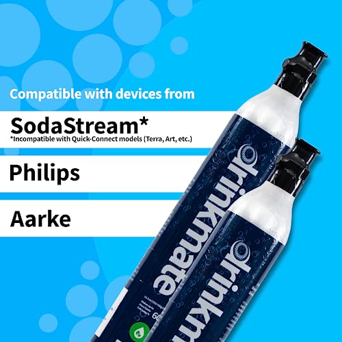 Drinkmate Threaded 60L CO2 Exchange Carbonation Cylinders, Compatible w/SodaStream (Screw-In), Aarke, Ninja Thirsti, 14.5 Oz, Cartridge Gas Canister Refill (Set of 2) - Image 2