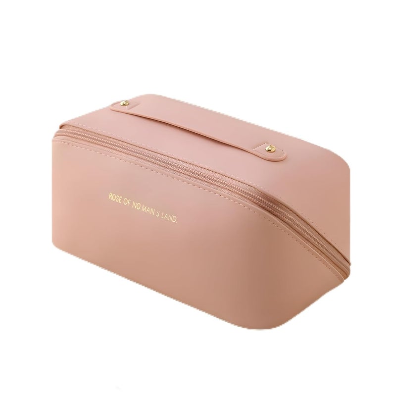 CLAPONE Makeup Pouch Bag Travel Makeup Bag Leather Makeup Organizer Bag/Cosmetic Pouch for Women/Travel Toiletry Bag/Large Capacity Cosmetic Bags Women/Waterproof Portable Pouch Toiletry Bag (Pink) - Image 1