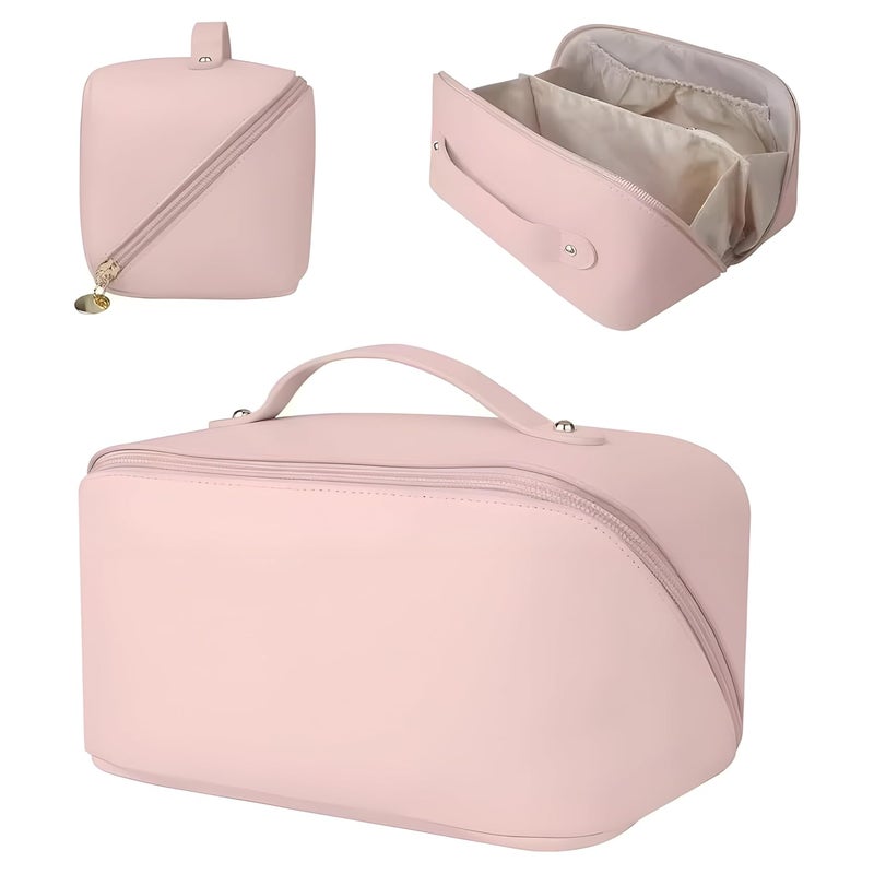 CLAPONE Makeup Pouch Bag Travel Makeup Bag Leather Makeup Organizer Bag/Cosmetic Pouch for Women/Travel Toiletry Bag/Large Capacity Cosmetic Bags Women/Waterproof Portable Pouch Toiletry Bag (Pink) - Image 4