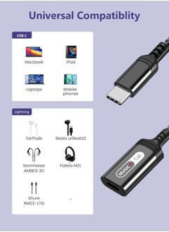 أنمي كيبل محول صوت USB C الى لايتنينج ذكر الى لايتنينج انثى لسماعات الراس متوافق مع ايباد اير وايباد برو 2020/2021 وجالكسي اس 23 واس 21 واس 20 وماك بوك وبكسل 7 و6 برو (لا يدعم الشحن)  - Image 2