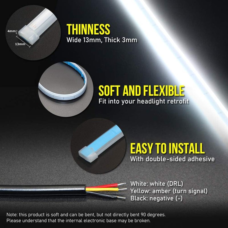 OPP ULITE Switchback LED Strip Light - Amber Turn Signal & White DRL - 24 Inch Flexible Headlight Tube Lights - Image 4