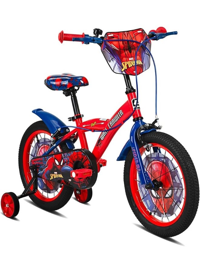 Spartan 16" Marvel Spiderman Super Spidey Bicycle for Kids Training Wheels, Front Plate, Chain Guard, Coaster Brake, Adjustable Seat & Handlebar, Superhero Graphics Ages 58 Red/Blue (SP-3216)