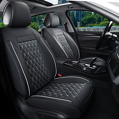 Vankerful Car Seat Covers Front Pair,Universal Fit for Most Cars,SUV,Sedans and Pick-up Trucks,Automotive Faux Leather Vehicle Cushion Covers(Front Pair,Black/White) - Image 1