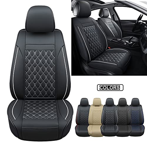 Vankerful Car Seat Covers Front Pair,Universal Fit for Most Cars,SUV,Sedans and Pick-up Trucks,Automotive Faux Leather Vehicle Cushion Covers(Front Pair,Black/White) - Image 2