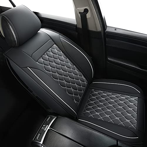 Vankerful Car Seat Covers Front Pair,Universal Fit for Most Cars,SUV,Sedans and Pick-up Trucks,Automotive Faux Leather Vehicle Cushion Covers(Front Pair,Black/White) - Image 5
