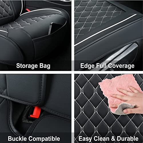 Vankerful Car Seat Covers Front Pair,Universal Fit for Most Cars,SUV,Sedans and Pick-up Trucks,Automotive Faux Leather Vehicle Cushion Covers(Front Pair,Black/White) - Image 4