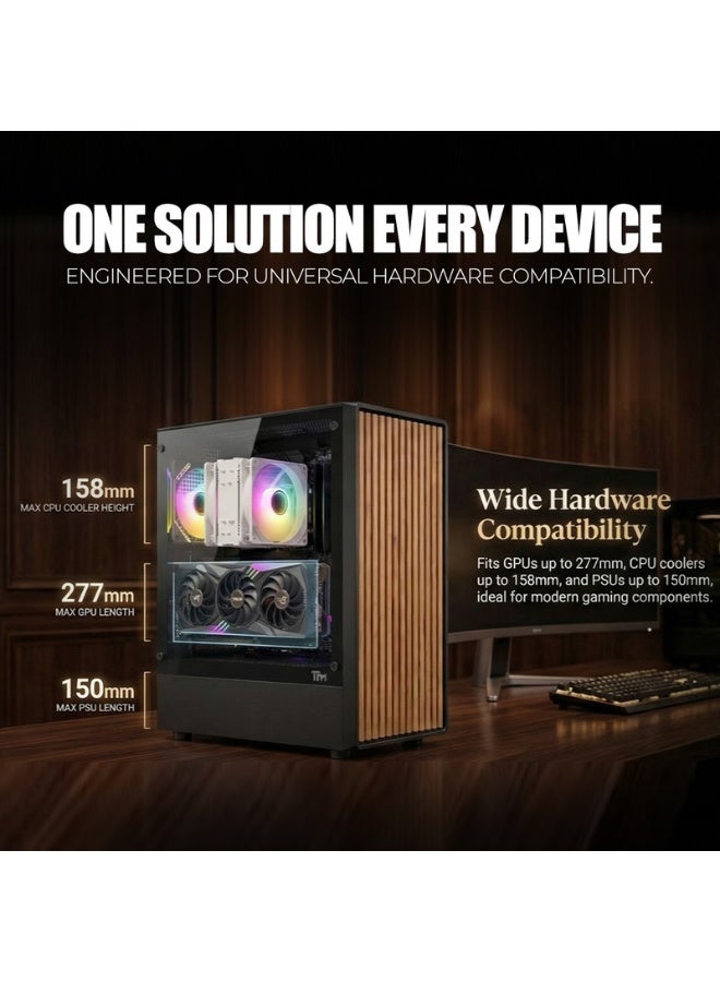 TWISTED MINDS Gaming Case, WOODX Mid Tower, Tempered Glass Side Panel, ATX / M-ATX / Mini-ITX Support, Premium Wood Front Panel | TM-WOODX-B black - Image 4