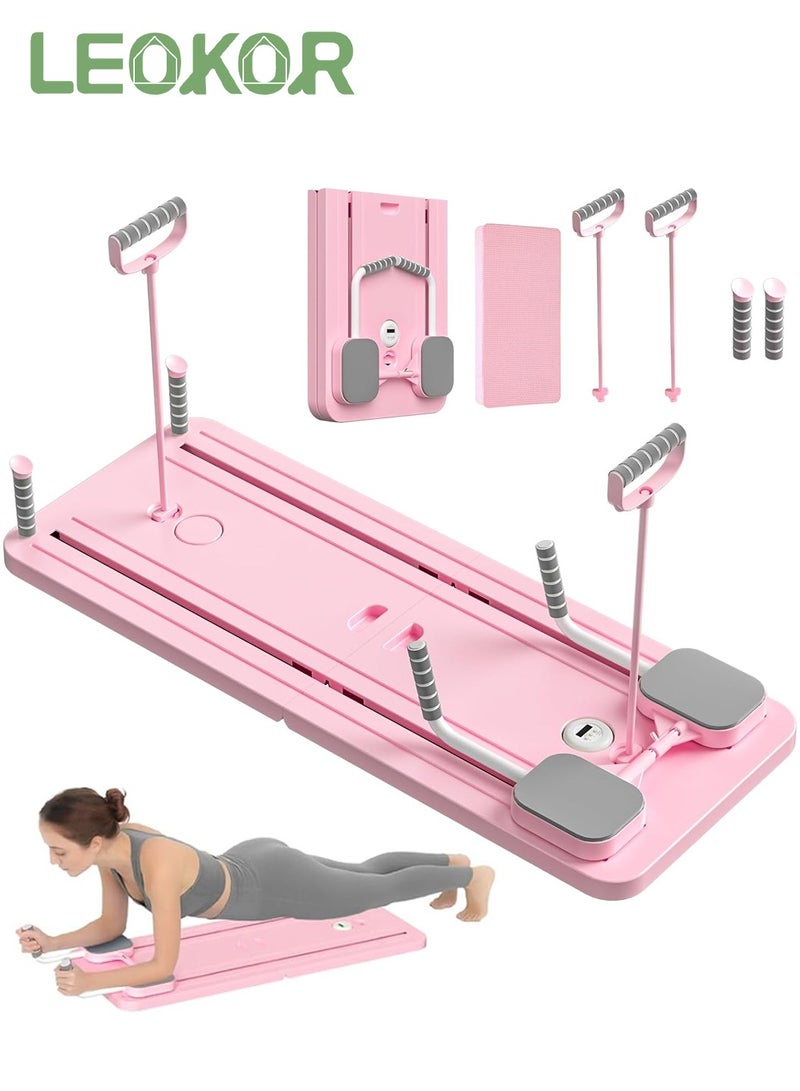 ليوكور لوح بيلاتيس، طقم معدات بيلاتيس، 5 في 1 جهاز بيلاتيس ريفورمرر مع مؤقت، لوح بيلاتيس قابل للطي متعدد الأغراض للمنزل، معدات تمارين رياضية للمنزل للنساء والرجال، وردي - Image 1
