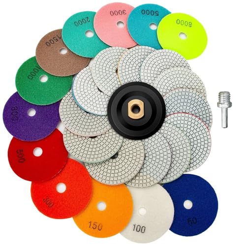 13 Packs 4 Inch Diamond Polishing Pads with 5811 Backer Pad 12PCS WetDry Polish Pad Kit for Drill Grinder Polisher 508000 Grit Pads for Granite Marble Concrete Stone Countertop Quartz Polishing