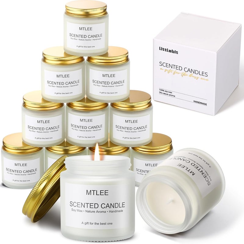 MTLEE 12 Pack Scented Candles Gifts for Women Aromatherapy Candle Bulk Soy Amber Jar Set Thank You Gifts for Valentine's, Mother's Day Birthday Holiday Anniversary Present(White)