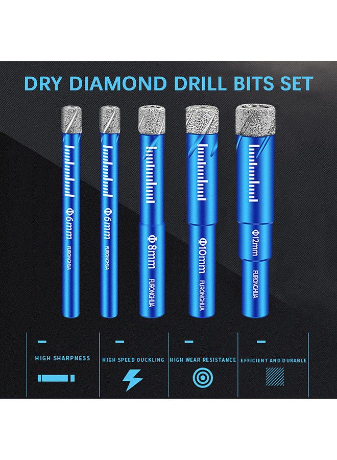 Dry Diamond Drill Bits Set 5PCS with 1/4 5/16 3/8 1/2 Inch for Granite Ceramic Marble Tile Stone Glass Diamond Coating  - Image 4