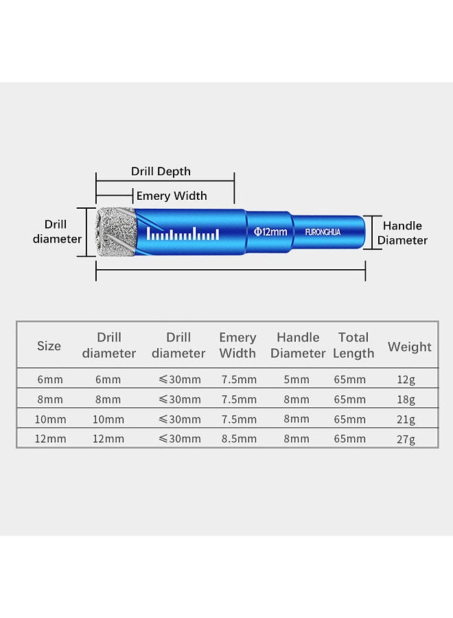 Dry Diamond Drill Bits Set 5PCS with 1/4 5/16 3/8 1/2 Inch for Granite Ceramic Marble Tile Stone Glass Diamond Coating  - Image 2