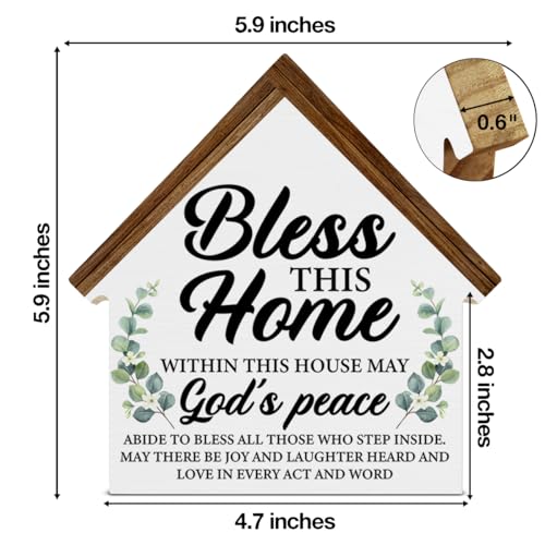 CIANMGD Housewarming Gifts, Christian Decor, Bless This Home House Shaped Wooden Block Sign for Living Room, Desk, Table, Shelf - New Home Owner Gift - Image 2