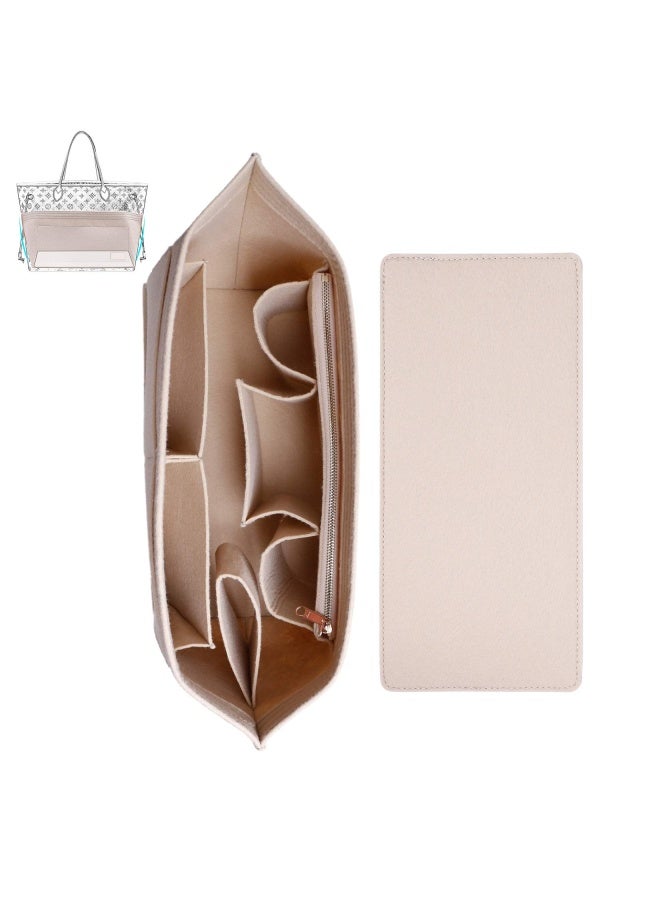 Doxo Purse Organizer Insert For Handbags And Base Shaper 2Pc Set Felt Organizer Insert Large Tote Bag Organizer With Zipper 3 Sizes Fit Speedy Neverfull Mm And More Beige L Combination  - Image 1