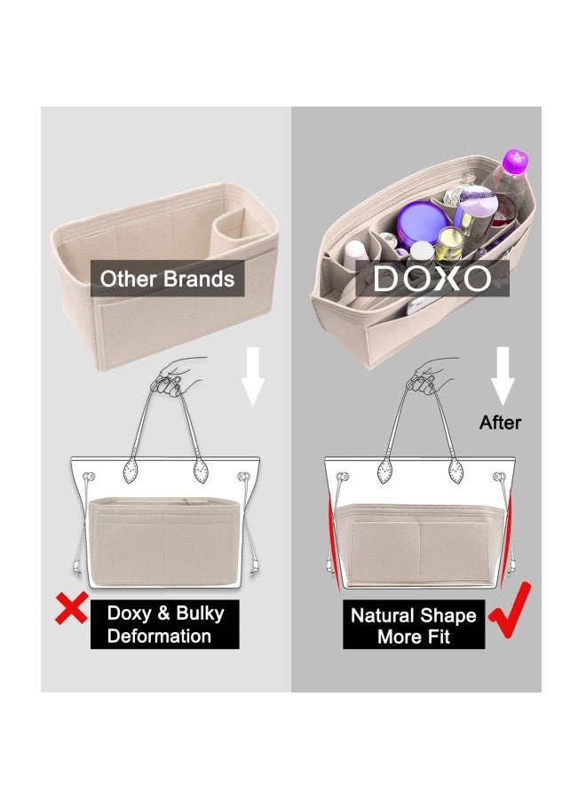 Doxo Purse Organizer Insert For Handbags And Base Shaper 2Pc Set Felt Organizer Insert Large Tote Bag Organizer With Zipper 3 Sizes Fit Speedy Neverfull Mm And More Beige L Combination  - Image 3