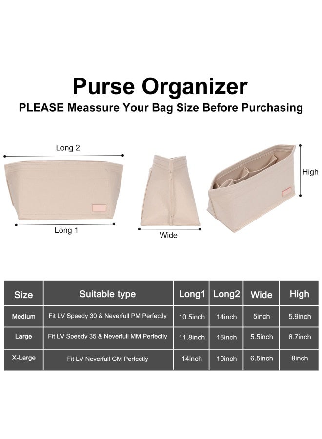 Doxo Purse Organizer Insert For Handbags And Base Shaper 2Pc Set Felt Organizer Insert Large Tote Bag Organizer With Zipper 3 Sizes Fit Speedy Neverfull Mm And More Beige L Combination  - Image 2