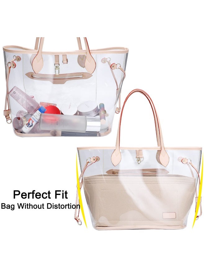 Doxo Purse Organizer Insert For Handbags And Base Shaper 2Pc Set Felt Organizer Insert Large Tote Bag Organizer With Zipper 3 Sizes Fit Speedy Neverfull Mm And More Beige L Combination  - Image 4
