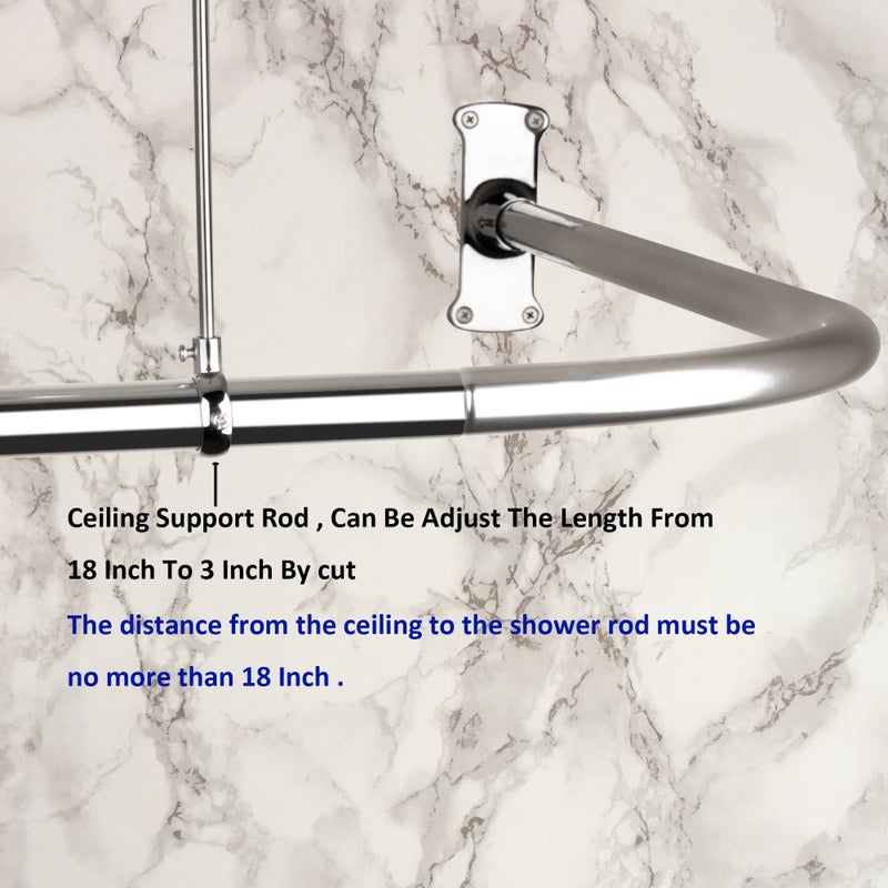 Artiwell L Shaped Shower Curtain Rod, Bathroom Bathtub Corner Shower Curtain Rod with Ceiling Support (CHROME PLATED) - Image 3