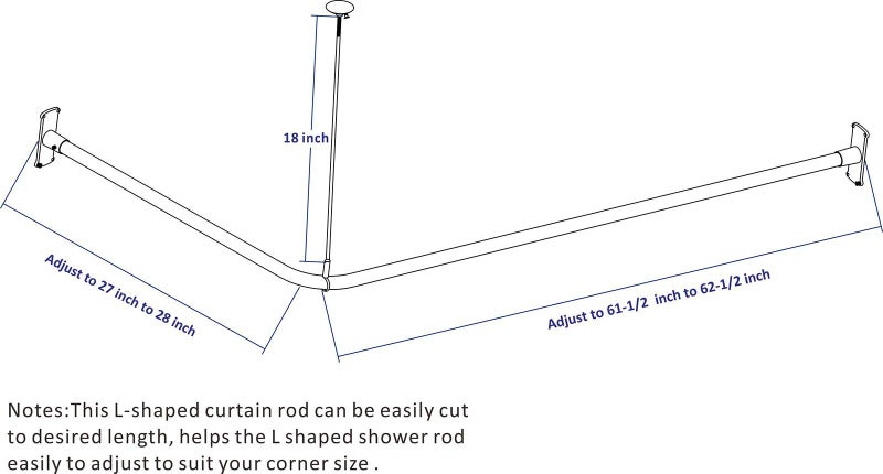 Artiwell L Shaped Shower Curtain Rod, Bathroom Bathtub Corner Shower Curtain Rod with Ceiling Support (CHROME PLATED) - Image 5