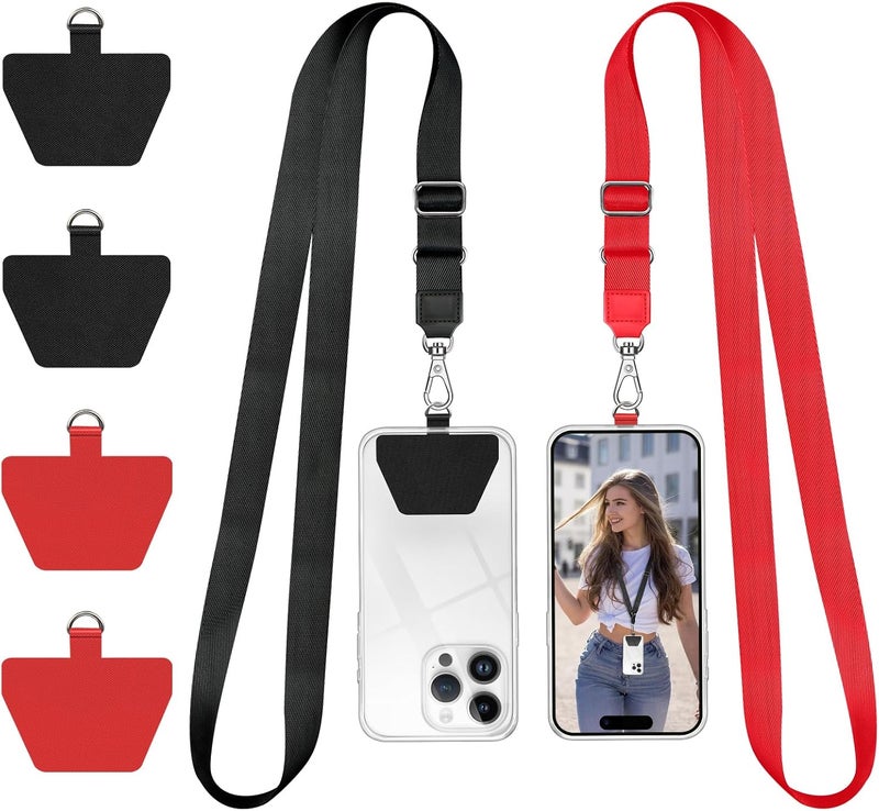 Doormoon Phone Lanyard, Universal Neck Strap with Patch for Phone Case Wallet Tether Key Chain ID Badge Holder for Most Smartphones, 2 Pack, Black Red - Image 1