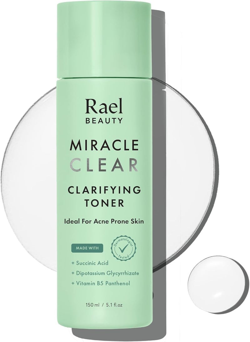 Rael Toner for Face Miracle Clear  Reducing Pores and Oils with Succinic Acid Hydrating Vitamin B5 Vegan Korean Skin Care 51 fl oz