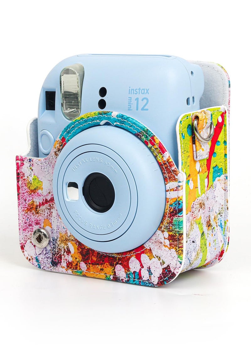 KASTWAVE - Protective Camera Case Compatible with Fuji Mini 12 Instant Camera, Amazing Colorful Instax Mini 12 Camera Case, Small PU Leather Carry Case with Adjustable Shoulder Strap - Abstract Painting - Image 1