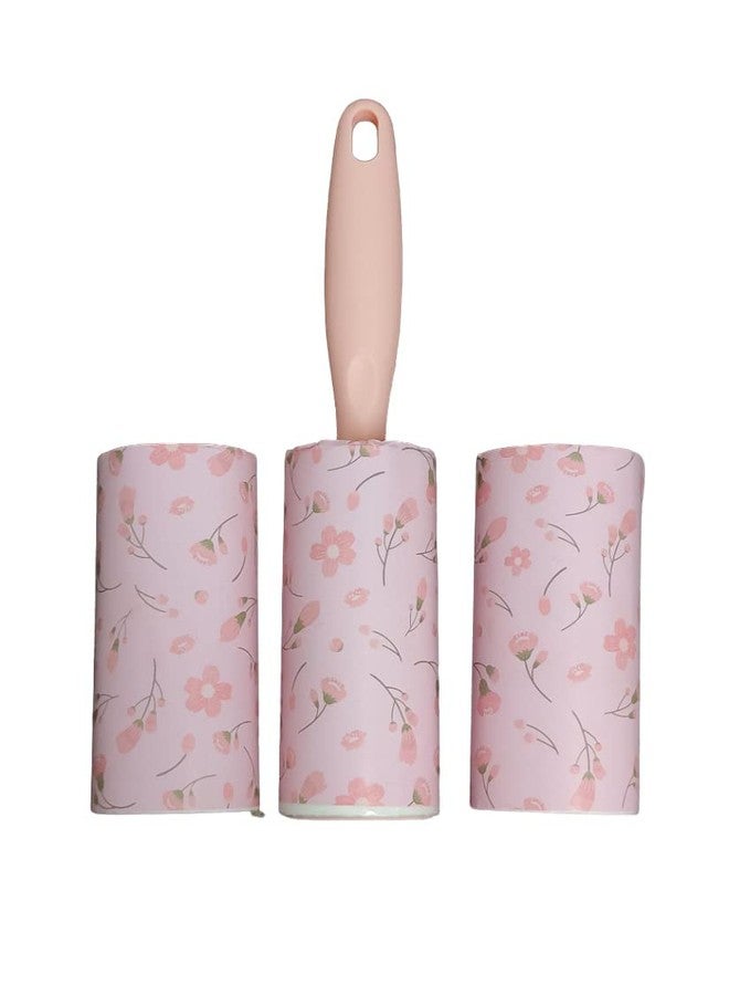 WOTOFY Extra Sticky Reusable Refills Rollers for Clothes, Sofa, Carpet Pet Hair Dust Cleaner Roller with 1 Handle & 3 Refills Total of 180 Sheets for Dog, Cat Hair Removar (Pink Flower LINT Roller) - Image 1