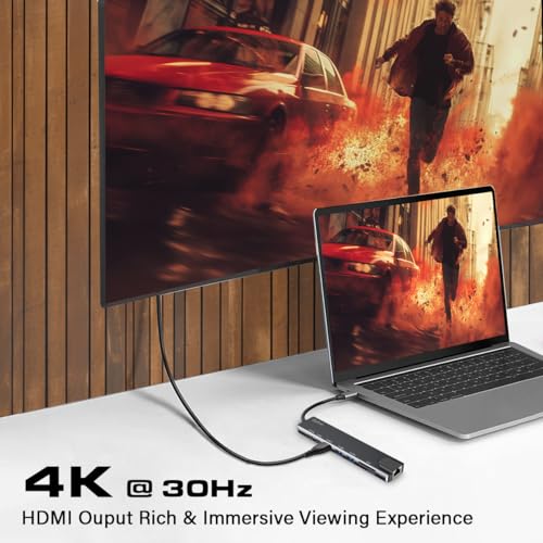 pTron Nexo 8-in-1 Type C to HDMI USB Hub w/ 4K@30Hz HDMI, 100Mbps Ethernet, 100W PD Charging, USB 3.0, USB 2.0, USB-C 2.0 Data, microSD/SD Card Slots for All Type C Devices, MacBook, Laptop, PC(Black) - Image 3