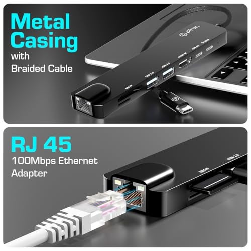 pTron Nexo 8-in-1 Type C to HDMI USB Hub w/ 4K@30Hz HDMI, 100Mbps Ethernet, 100W PD Charging, USB 3.0, USB 2.0, USB-C 2.0 Data, microSD/SD Card Slots for All Type C Devices, MacBook, Laptop, PC(Black) - Image 5