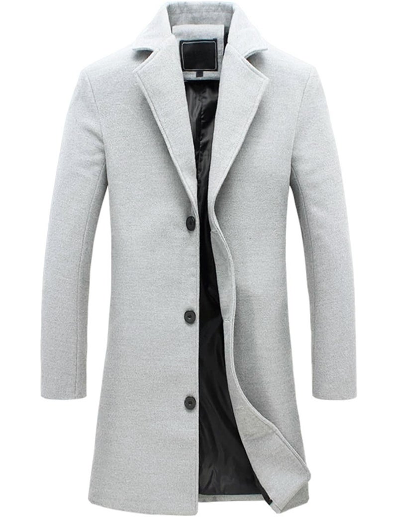 Springrain Men's Wool Blend Pea Coat Notched Collar Single Breasted Overcoat Warm Winter Trench Coat(Light Gray-XS) - Image 1