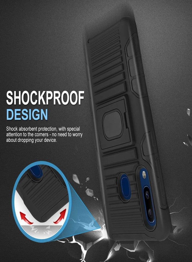 TJ's TJS Phone Case Compatible with Samsung Galaxy A20/Galaxy A30, [Tempered Glass Screen Protector] Belt Clip Holster Resistant Magnetic Support Hybrid Kickstand Heavy Duty Cover (Black) - Image 3