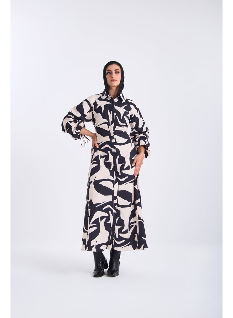 حجاب هاوس فستان قطني ماكسي بنقوش تجريدية - Image 1