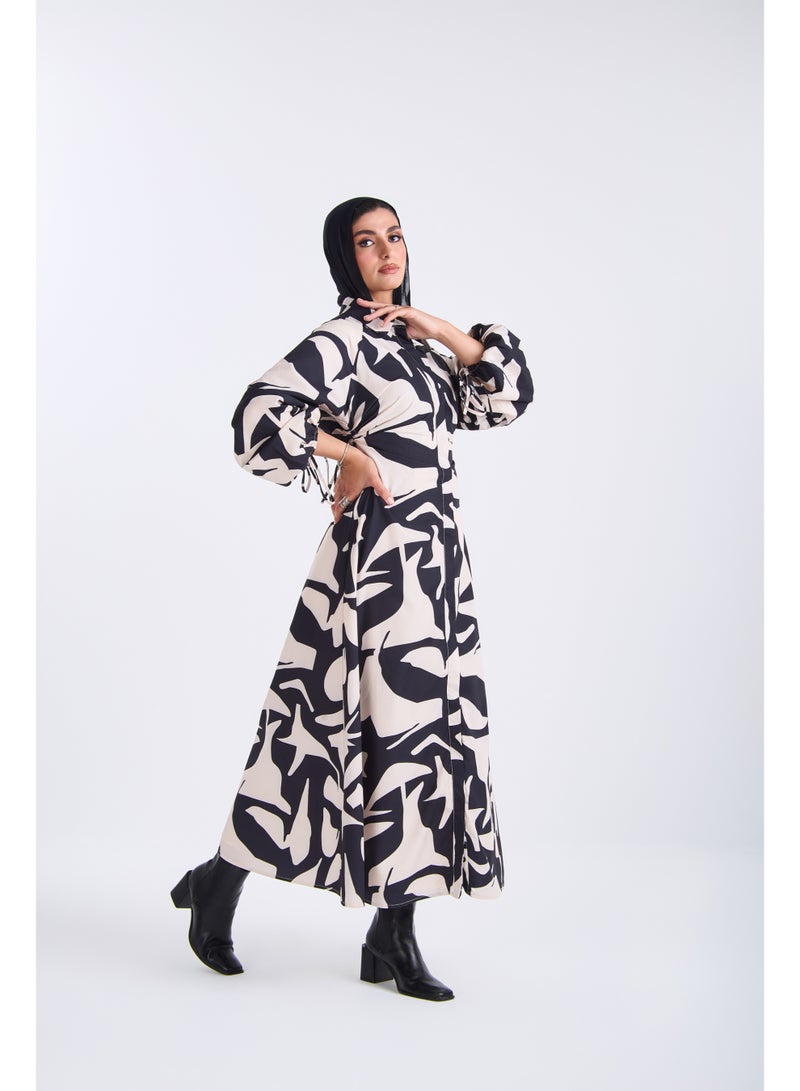حجاب هاوس فستان قطني ماكسي بنقوش تجريدية - Image 3