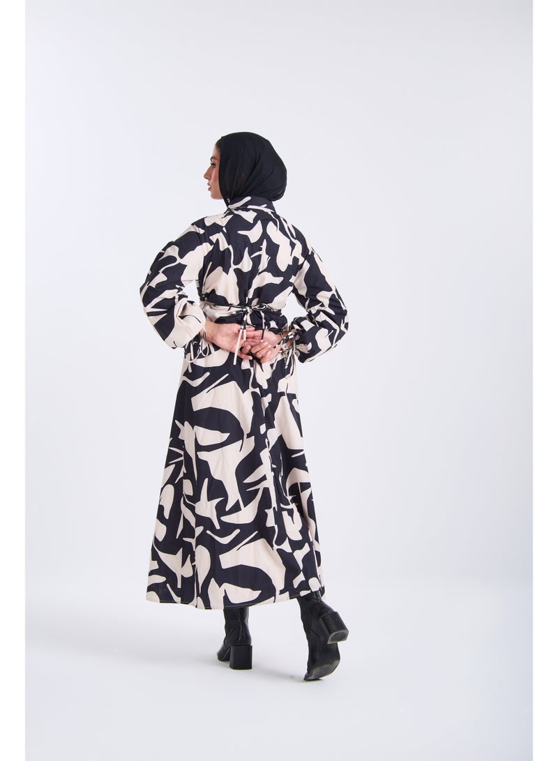 حجاب هاوس فستان قطني ماكسي بنقوش تجريدية - Image 4