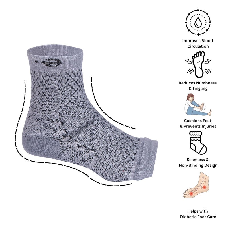Ecosync Compression Socks Open Toe | Nano Socks Unisex Neuropathy Bamboo Cotton Compression Socks Women | Grey | Plantar Fasciitis | Arch Support | Foot & Ankle Swelling | Heel Pain | Injury Recovery - Image 2