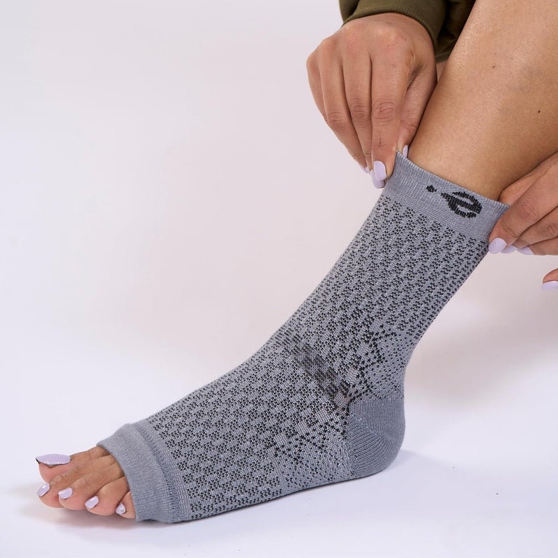 Ecosync Compression Socks Open Toe | Nano Socks Unisex Neuropathy Bamboo Cotton Compression Socks Women | Grey | Plantar Fasciitis | Arch Support | Foot & Ankle Swelling | Heel Pain | Injury Recovery - Image 5
