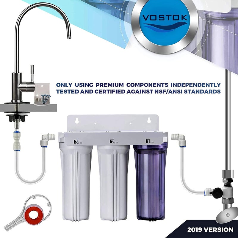 Ocean Drop 3Stage Under Sink Water Filtration System for Drinking Tankless High Capacity With Sediment GAC CTO Faucet All Required Fitting AccessoriesThis Filter Dose Not Lower TDS Value - Image 2